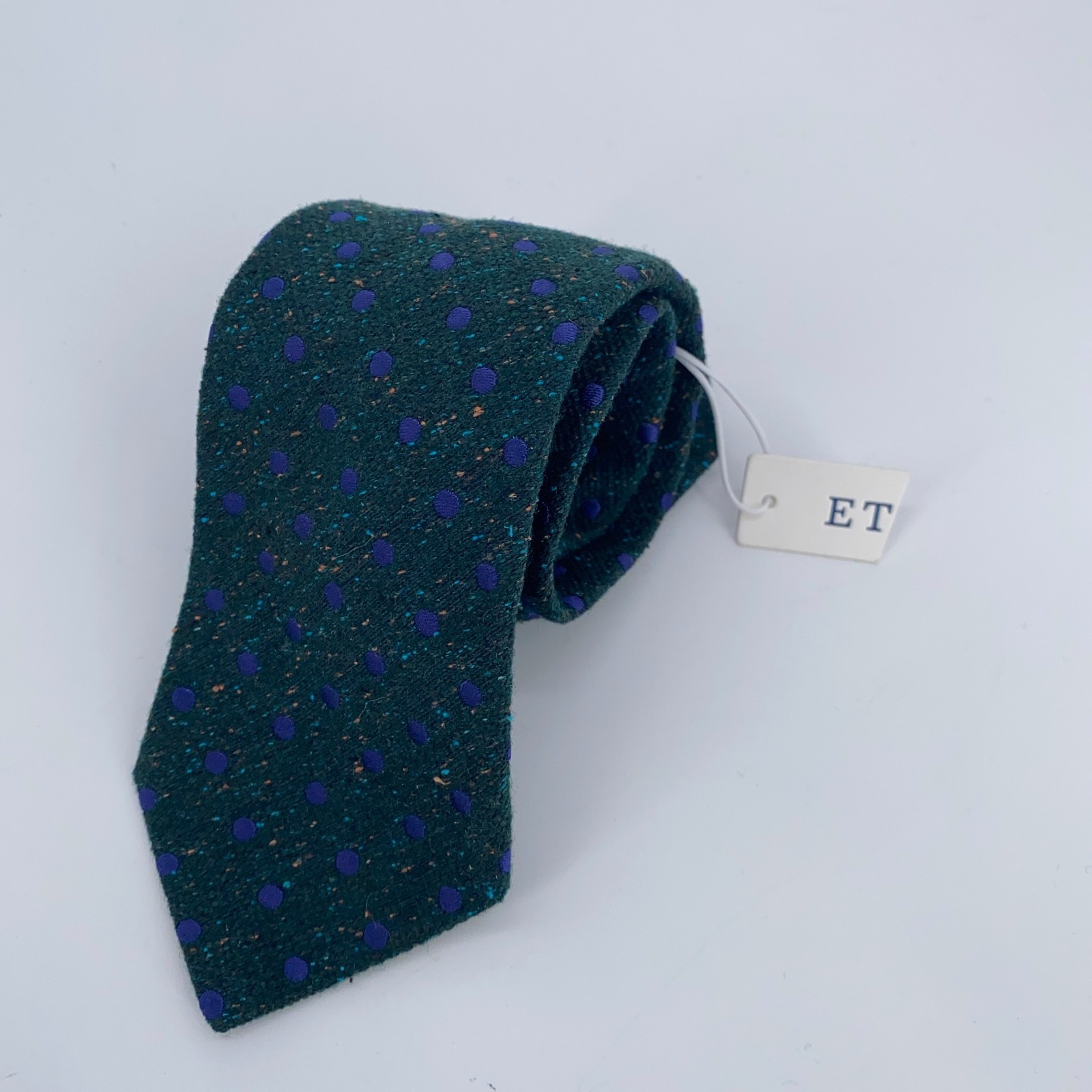 Eton Tie Mens One Size Green Blue Dotted Silk Classic Luxury Necktie Italy Made